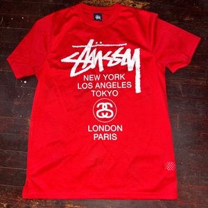 Red stussy jersey shirt